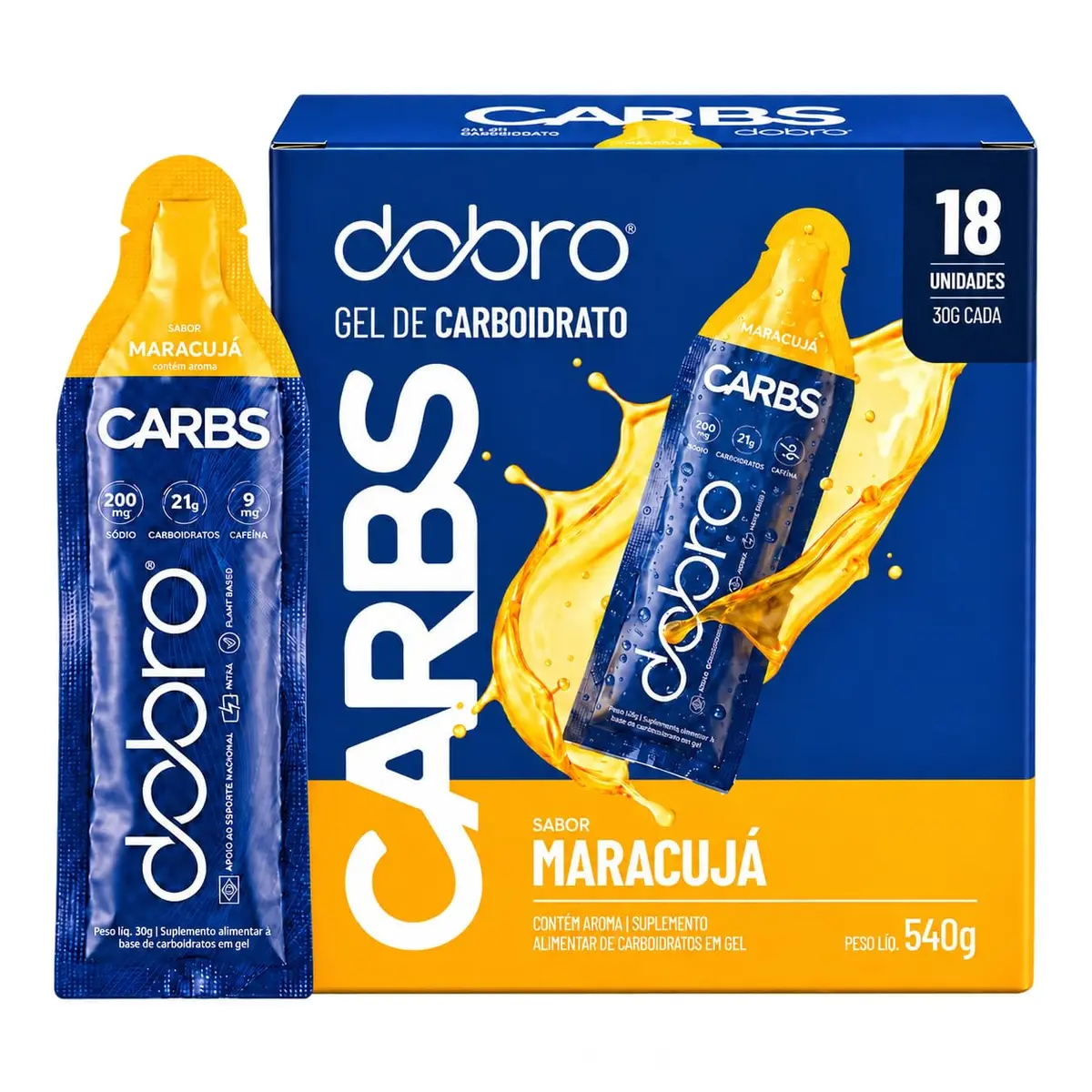 Dobro Carbs Gel sabor Maracujá – Pack com 18 Sachês de 30 g | Pré e intra-treino