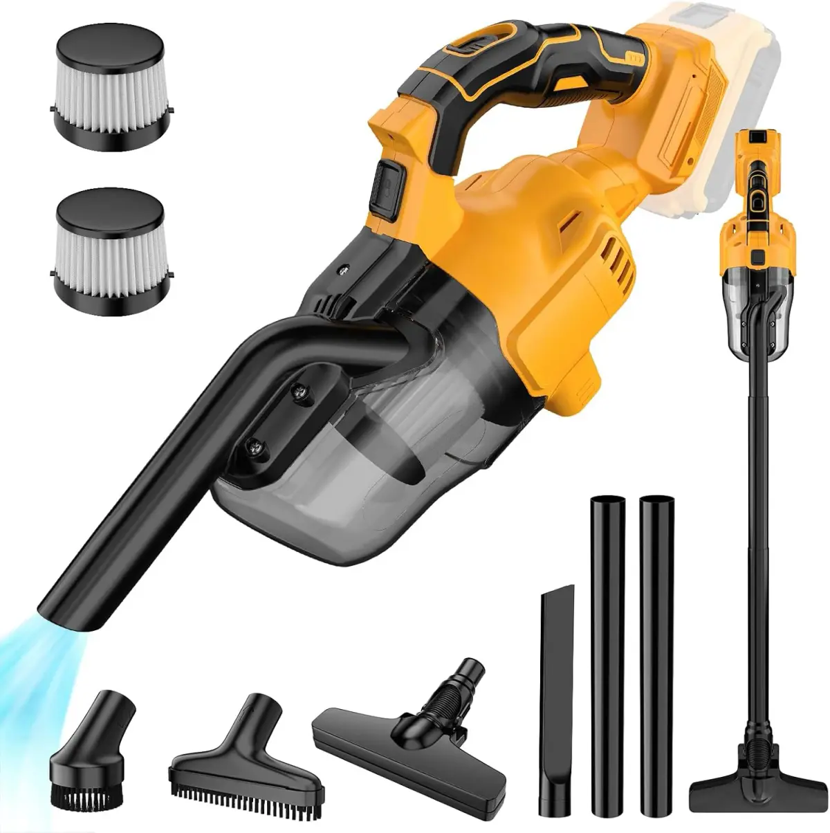 Aspirador sem fio para bateria dewalt 20v, aspirador portátil de mão com 2 filtros hepa, 4 bicos múltiplos, limpador de poeira doméstico