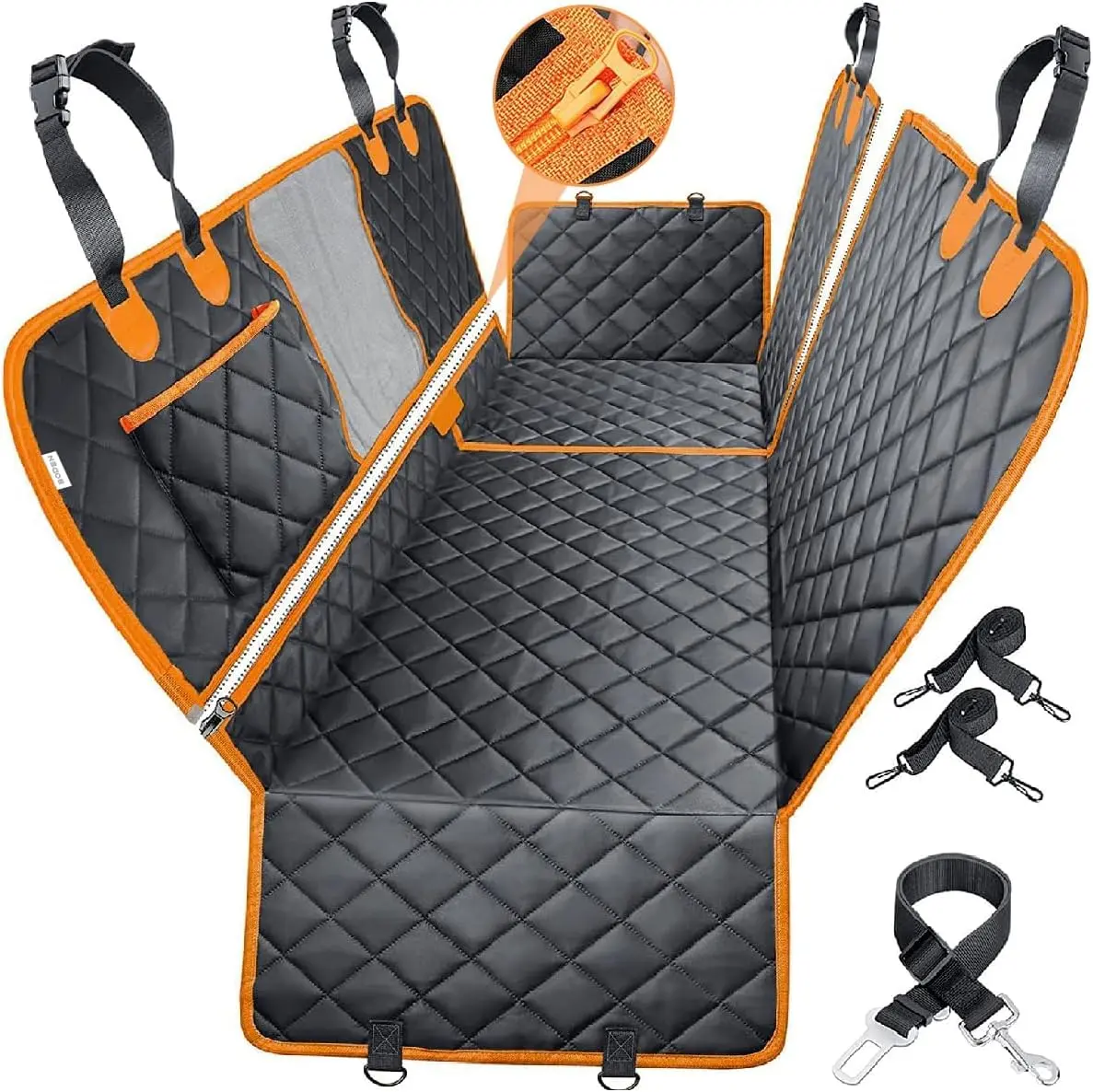 Capa para Pet. Protetora De Banco Traseiro De Carro, Impermeável. Proteção para Bancos dos veículos, Cães e Gatos. Com alças, Zíper, Estojo e Presilhas. Resistente a Riscos e Manchas. Premium. Laranja