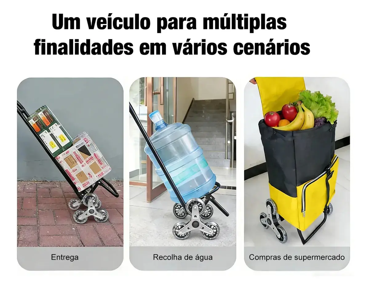 Carrinho De Compras Dobrável Sobe Escada Com Bolsa Térmica Frontal Rodas Triplas Feira Supermercado Reforçado Em Aço Oxford 600d Resistente 34 Litros thumbnail 6