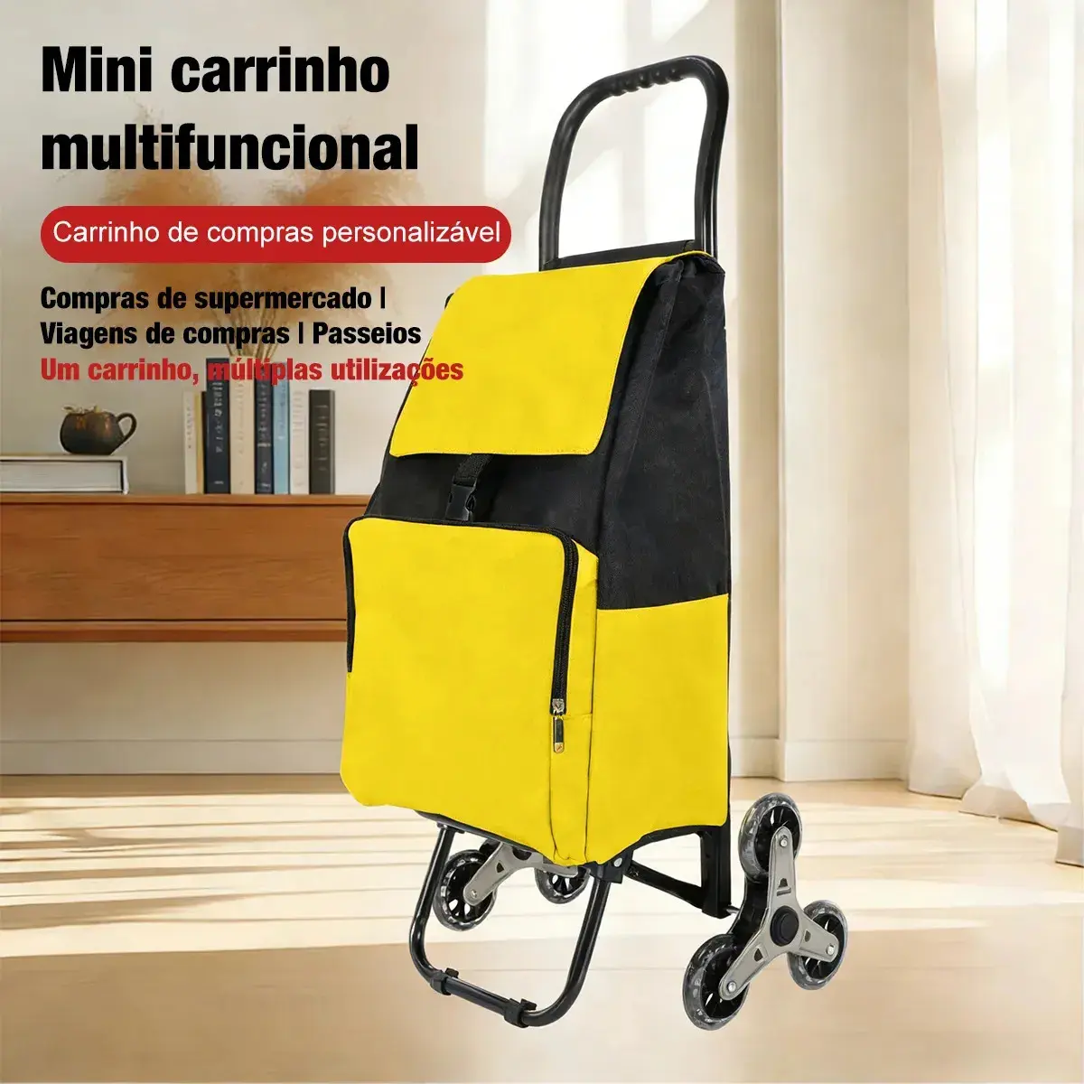 Carrinho De Compras Dobrável Sobe Escada Com Bolsa Térmica Frontal Rodas Triplas Feira Supermercado Reforçado Em Aço Oxford 600d Resistente 34 Litros thumbnail 7