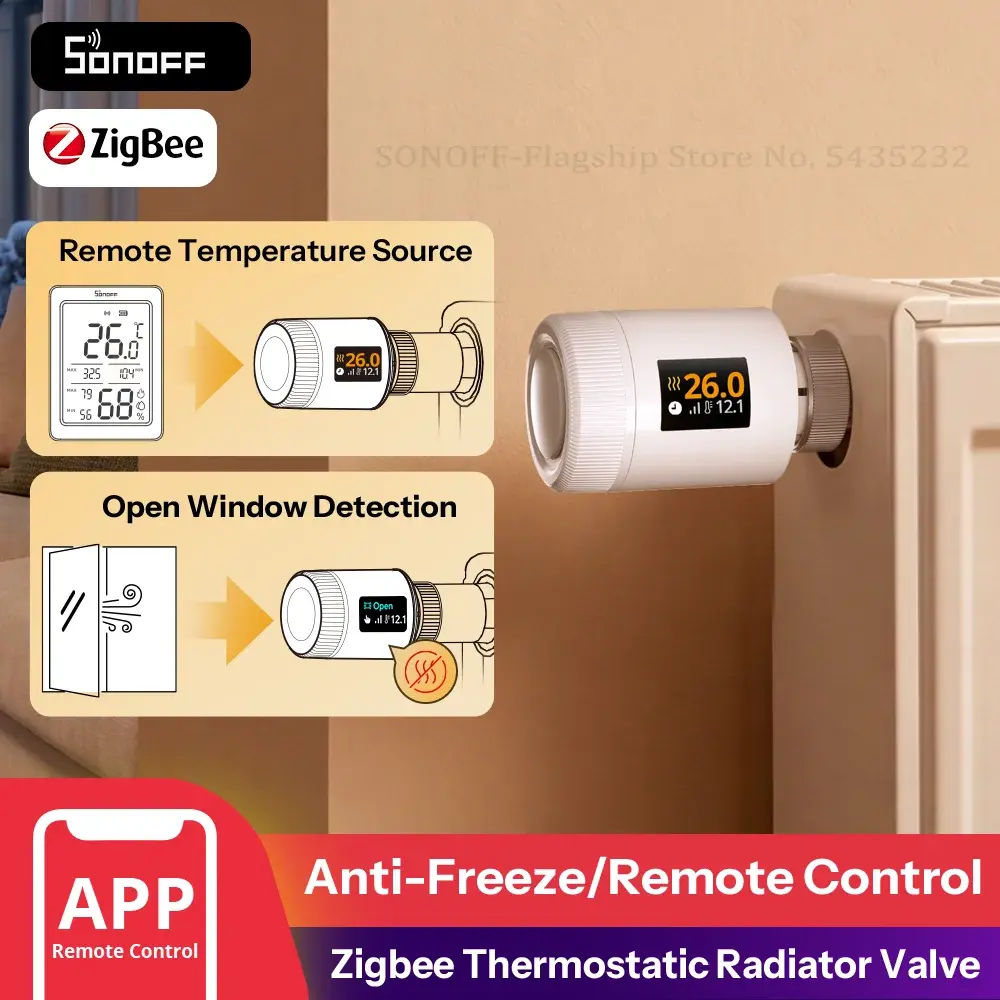 Válvula Termostática para Radiador SONOFF TRV-ZBT Gen2 Zigbee, Mais Compacta, Temperatura em Tempo Real, Temperatura Precisa, Agendamento Inteligente