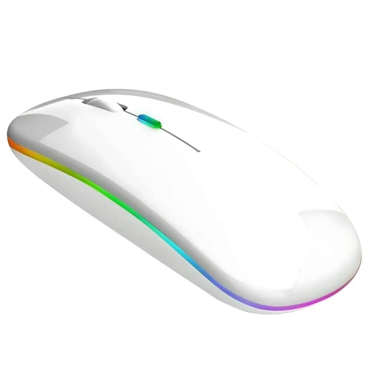 Mouse sem Fio Recarregável Tec Quality, Bluetooth e Receptor USB 2,4 GHz, Clique Silencioso, 3 Níveis de DPI, LED RGB, Fino e Leve, para Notebook, PC, Tablet e Celular (Branco)
