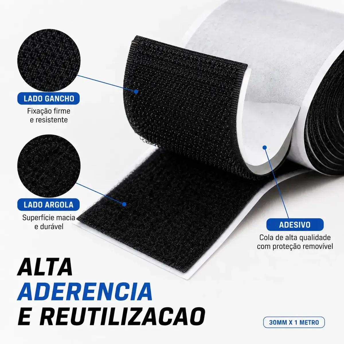 Fita Velcro Auto Adesiva 30mm 1m King Vintage Brasil Para Fixação De Pedais thumbnail 3