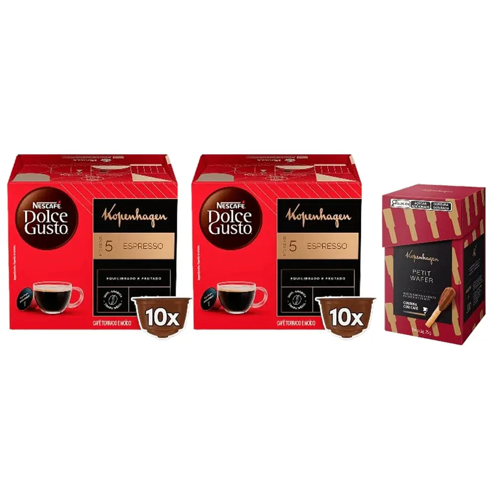 Kit Dolce Gusto e Kopenhagen - 2 NDG Espresso e 1 caixa Petit Wafer 75g