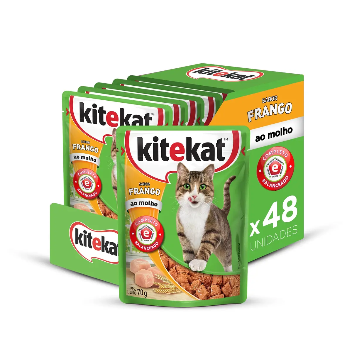 Pack Ração Úmida Kitekat Sachê Frango ao Molho para Gatos Adultos 70 g - 48 unidades