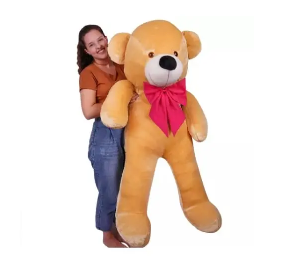 Urso Gigante Pelúcia Grande Teddy 1,10 Metros - Laço (Doce de Leite com Laço PInk)