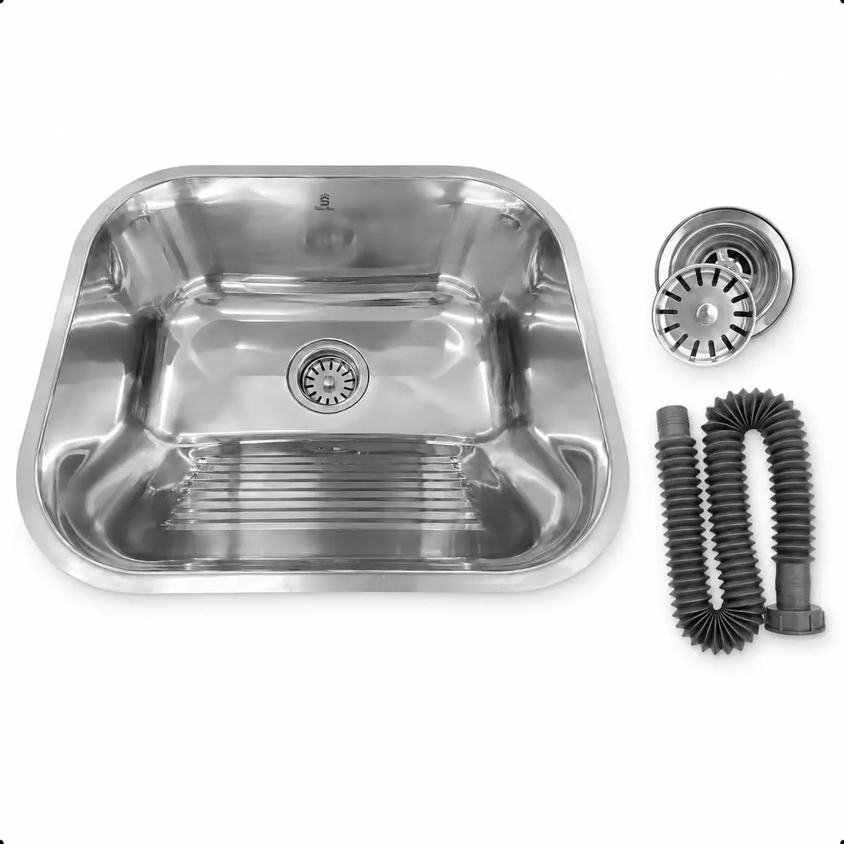 Tanque para Lavandeira Aço Inox Pia Area de Serviço Lavar Roupas 34x40x20Cm Ralo Sifonado