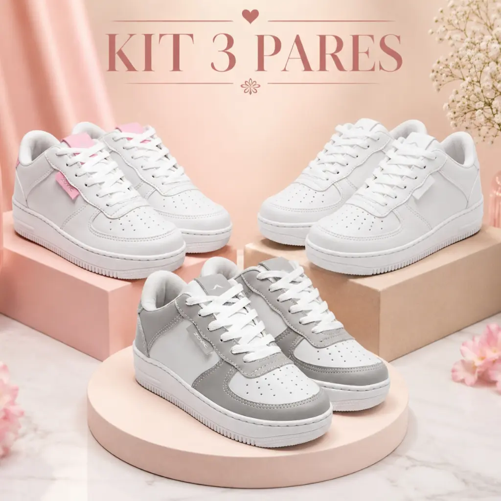 3 Pares Tênis Feminino Macio Ultraleve Street Style Para Visuais Casuais e Modernos - 1