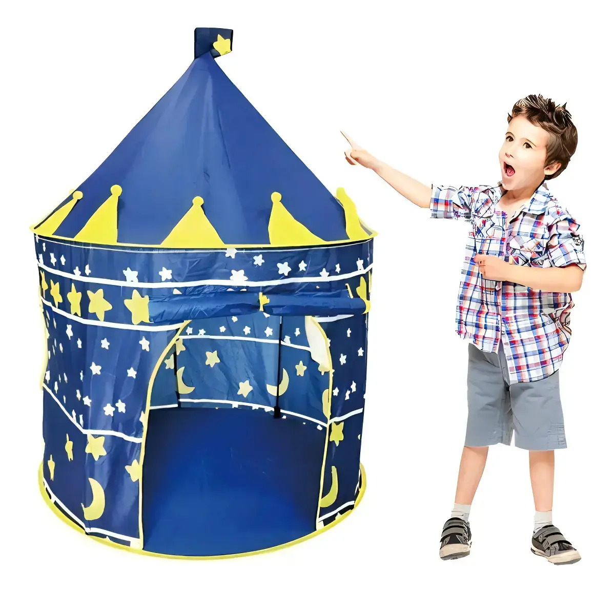 Barraca Infantil Toca Dobrável Castelo Menino Cabana Tenda Divertida Azul Brinqway BW-068AZ