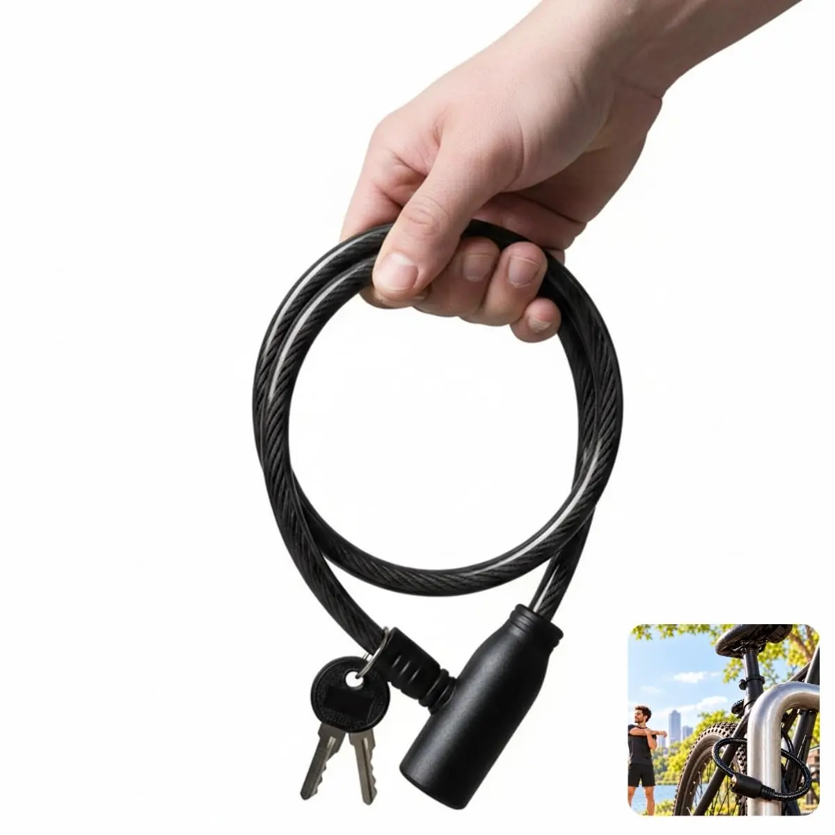 Cadeado Trava Bicicleta Moto 65cm Reforçado Cabo Aço Revestido Antifurto | Alta Segurança Bike Patinete Portátil Leve Resistente Ciclismo Proteção Extra Corrente Blindada Chave Reserva - 1