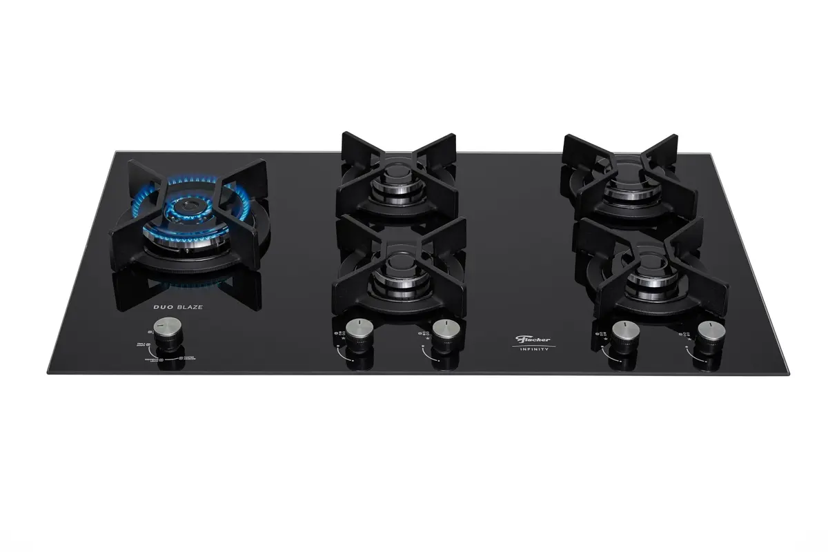 Fischer Cooktop Gás 5 Bocas TC Infinity Duo Blaze Mesa Vidro Black Bivolt 31800-82260