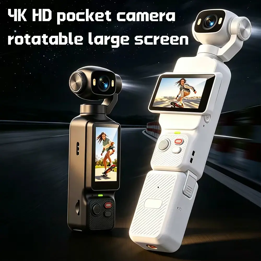 Câmera Gimbal de Bolso 4K HD com Tela Grande Rotativa, Estabilizador, Mini Câmera para Vlog, Antichoque, Gravador de Vídeo Portátil para Viagens ao Ar Livre
