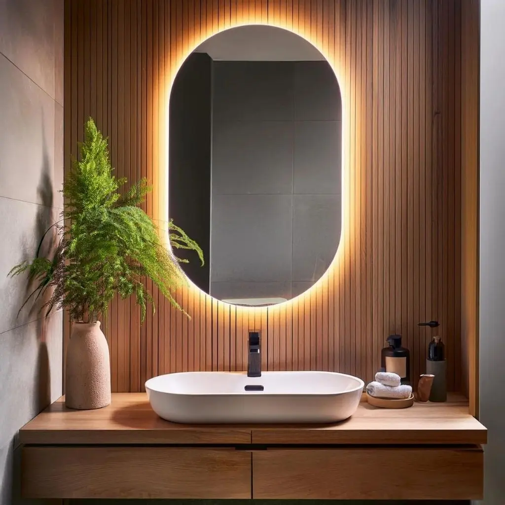 Espelho de vidro Oval 80x50 cm Borda Polida Lapidada com Led Banheiro Escritorio sala - 1