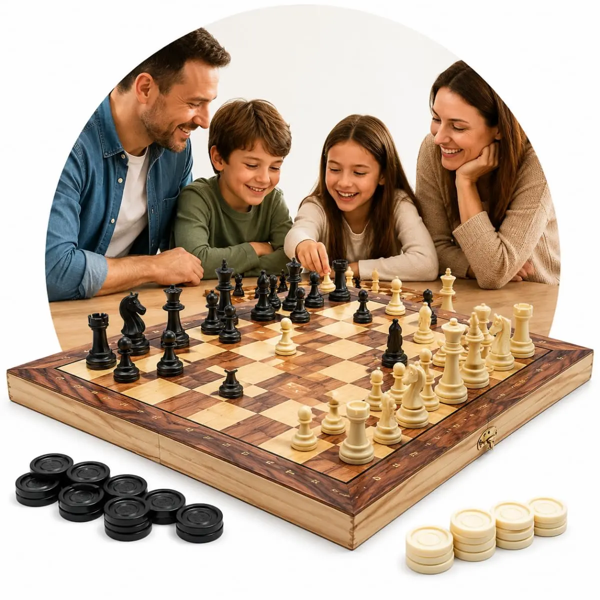 Jogo Xadrez 3 em 1 Magnético Tabuleiro Dobrável 24x24 cm com Damas e Gamão | Inclui Damas e Gamão, Peças Magnéticas, Para Toda a Família, Portátil e Compacto, 2 Jogadores ou Mais
