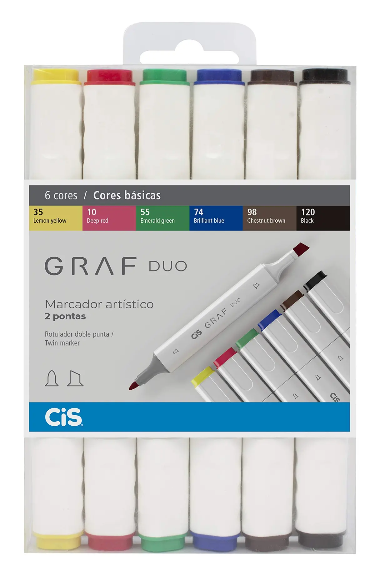 CIS Graf Duo Marcador Artístico 2 Pontas - 59.74 - 6 Cores Básicas - 1