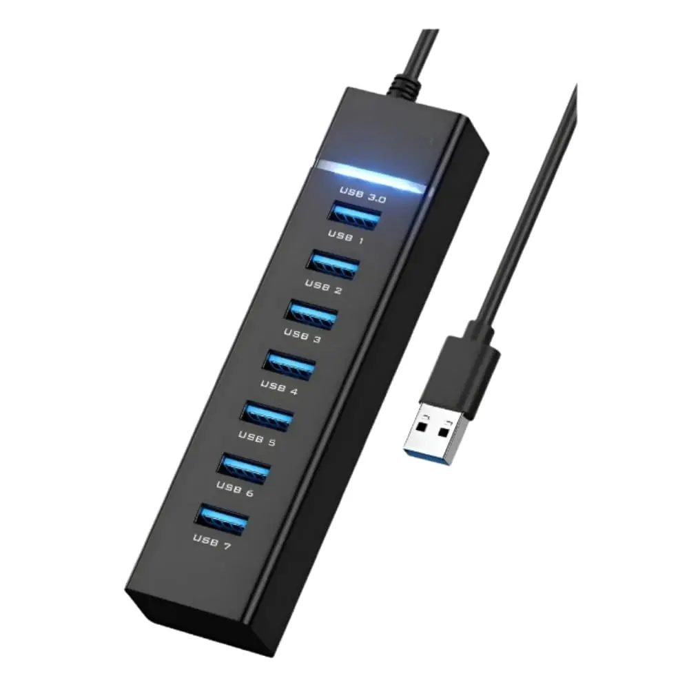 Extensor Hub USB 7 em 1 Saídas USB 3.0 Alta Velocidade 5 Gbps Adaptador Multiportas para Notebook PC Computador e Mac Plug e Play - USB-A/Tipo-A