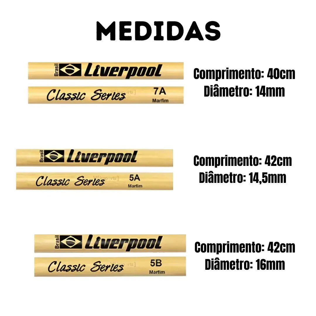 Baqueta Liverpool Marfim Classic Series 5A para Bateria (par) - 1