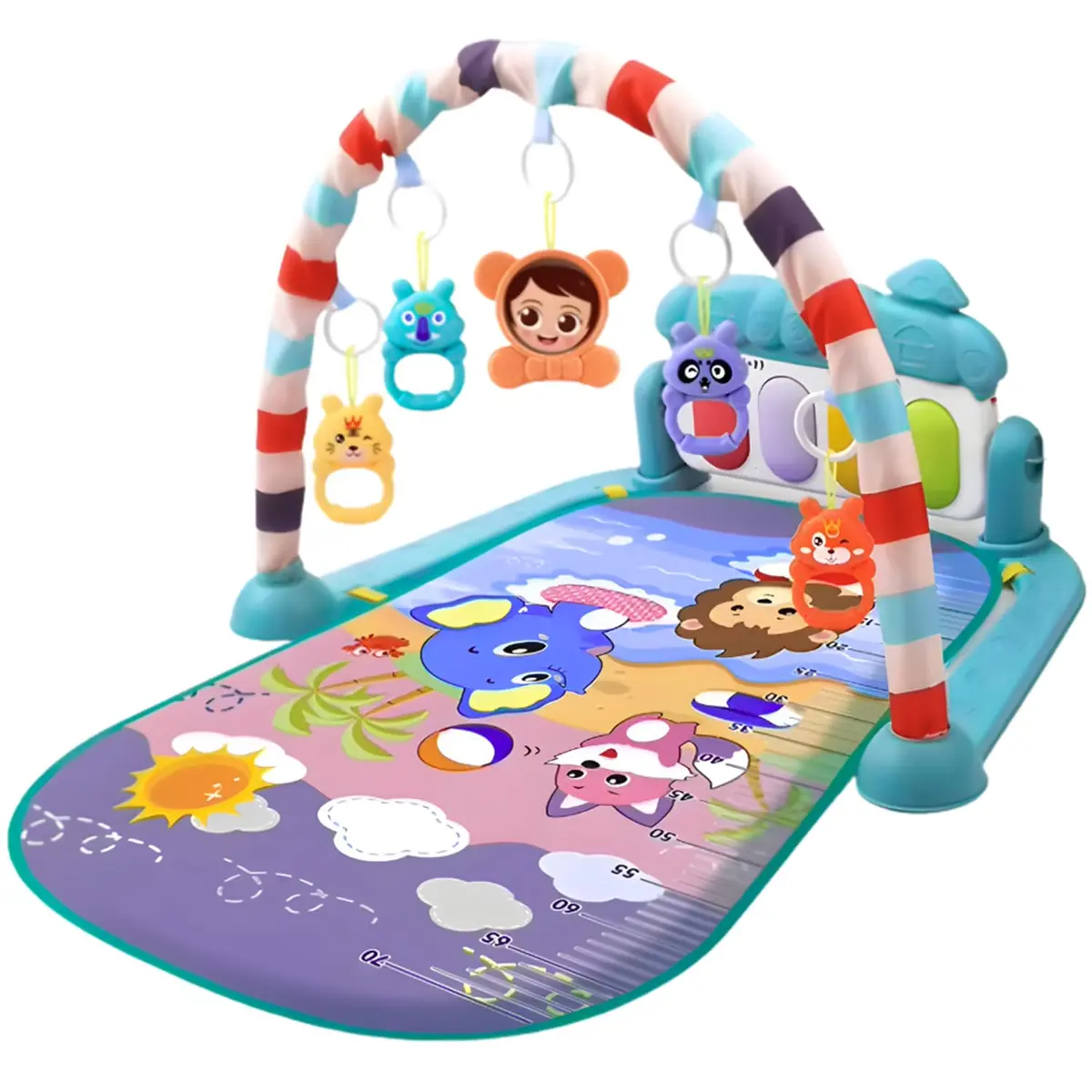 Tapete Ginásio De Atividades Play Piano Kidino Confortável Tapete de Atividades Bebe Com Piano Musical e Mobile Colorido (Azul)