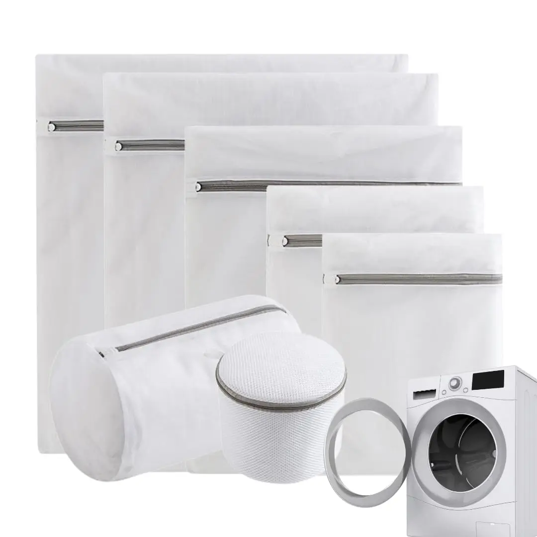 Kit C/7 Sacos para Lavagem de Roupas na Máquina com Zíper Reforçado | Rede de malha resistente para proteger roupas delicadas, tênis e lingerie. Ideal para organizar peças durante a lavagens.