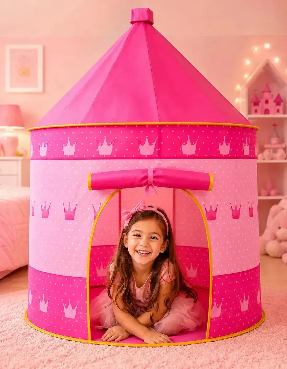 Barraca Infantil Castelo de Princesa Rosa Dobrável p/ Crianças EcoToy