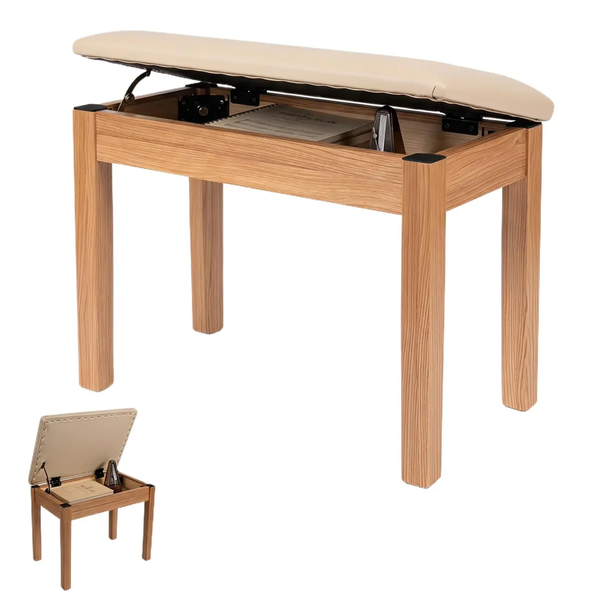 VEDO Banco Para Piano Com EspaçO de Armazenamento, Banco Para Teclado Em Madeira MaciçA, Estante Para Piano, Banqueta, Assento, Com Almofada de Espuma De Alta Densidade, Marrom - 1