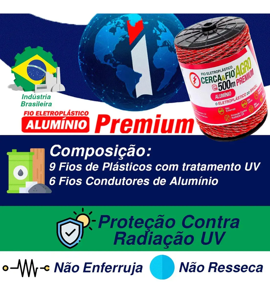 Fio Eletroplástico 500m Aluminio UV Laranja 9x6 Igecast Cerca Elétrica thumbnail 4