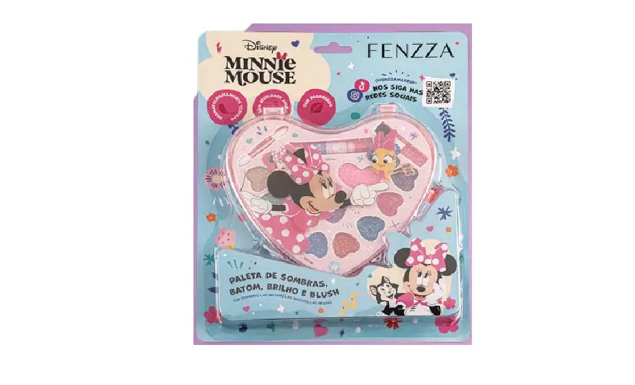 Kit Maquiagem Infantil Minnie Mouse Fenzza - Teen Completo Lavável - Presente Meninas Disney DIS024