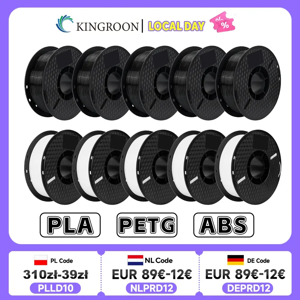 Kingroon 10kg pla/abs/petg filamento 1.75mm preto branco cinza, atacado 10 rolos pla abs petg plástico para impressora 3d - 1