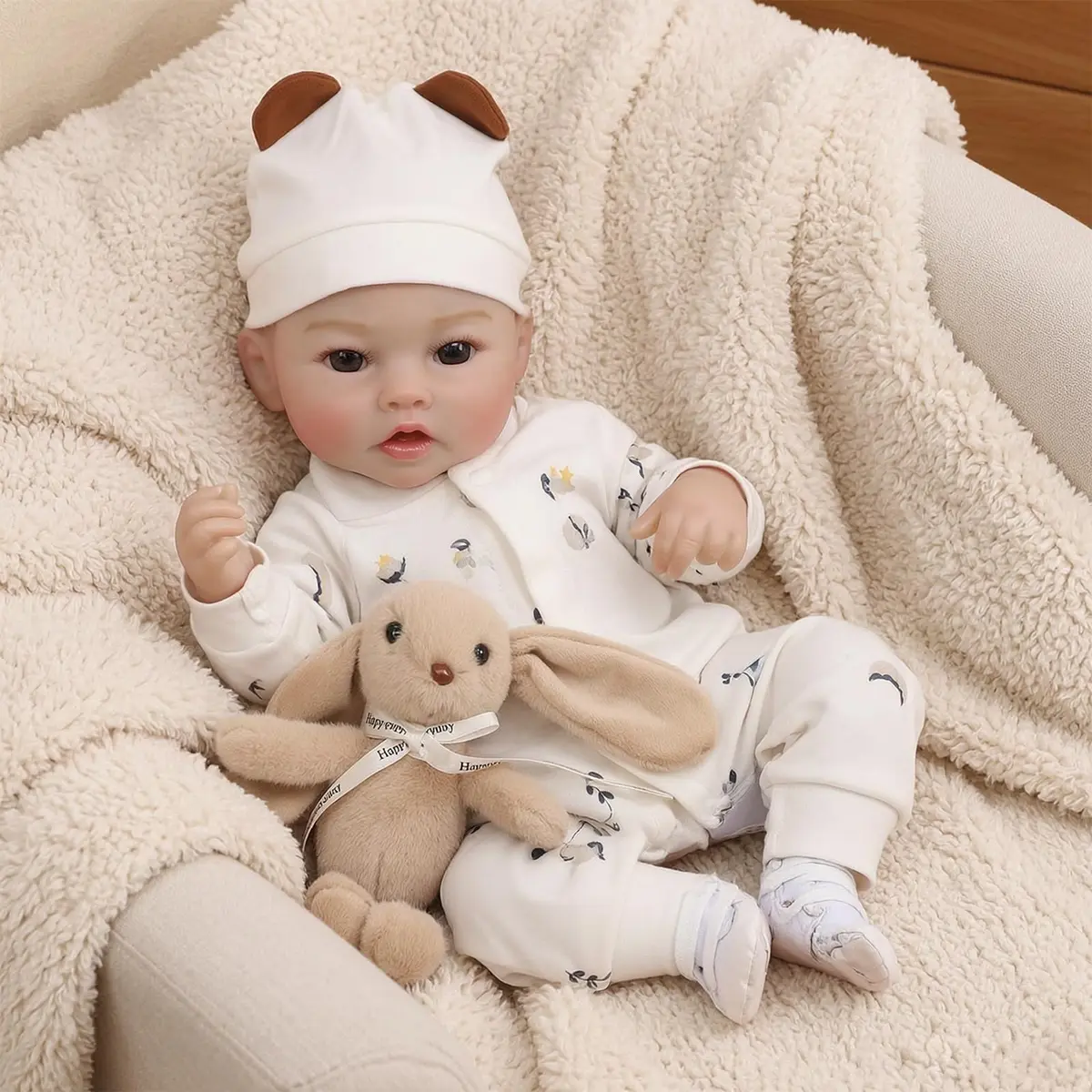 Bebê Reborn Boneco de Silicone Menino Olhos Castanhos Cabelo Pintados 48cm | Realista Corpo Pintados Pode Tomar Banho para Presente Aniversário Criança Brincadeira e Coleção Brincar