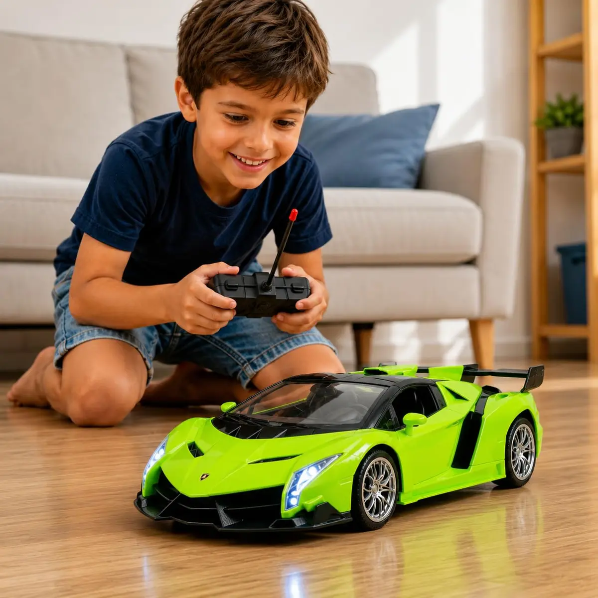 Carrinho de Controle Remoto Infantil 1:18 27MHz com Pneus de borracha | Verde, 27MHz, Pneus de Borracha, Controle Remoto, 24,5 x 10,5 x 6,5 cm