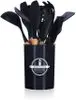 Kit 12 Utensílios Cozinha Silicone Cabo Madeira - Preto - 1