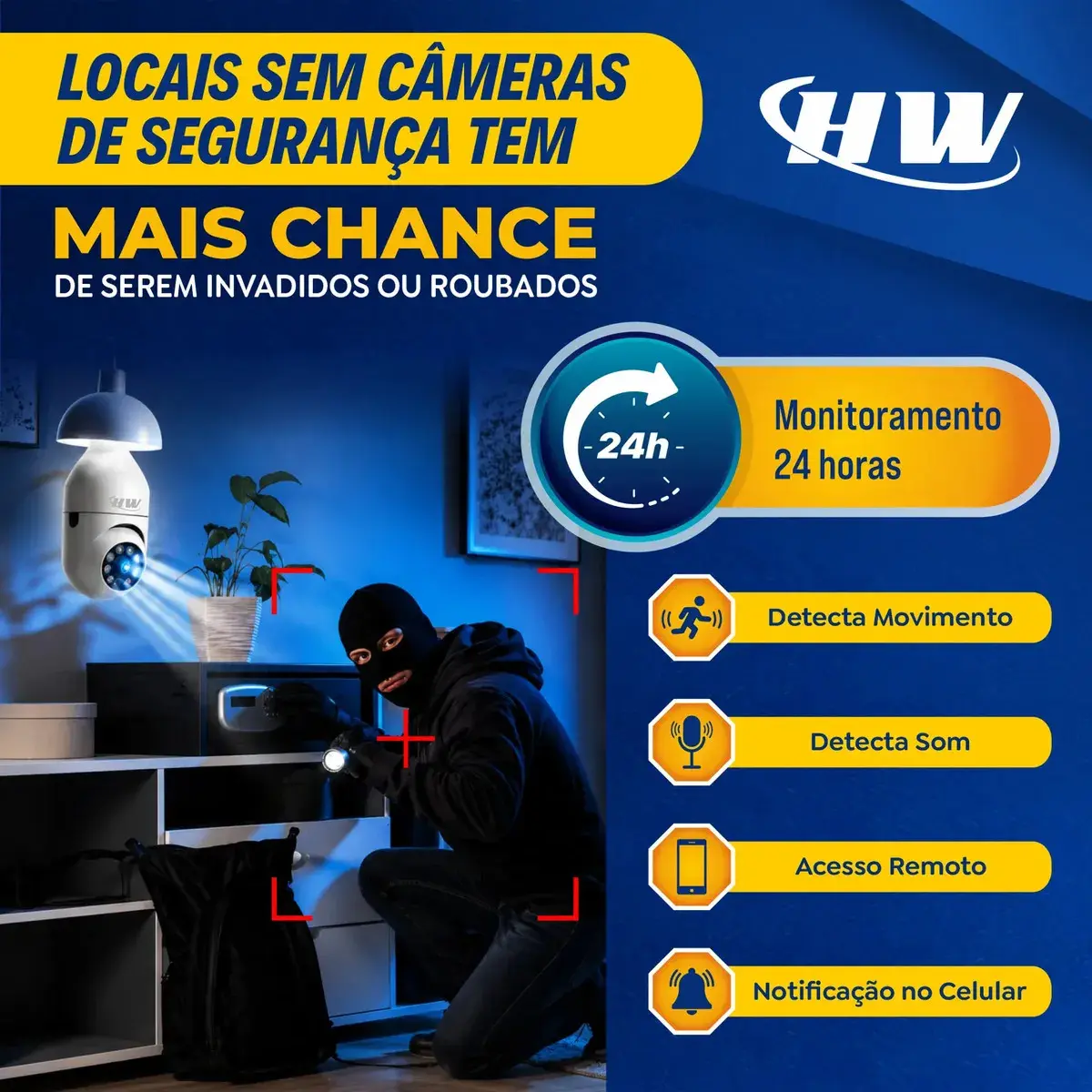 Câmera de Segurança IP Wi-Fi Lâmpada E27 HW 360° Full HD com Visão Noturna e Áudio - HW thumbnail 2