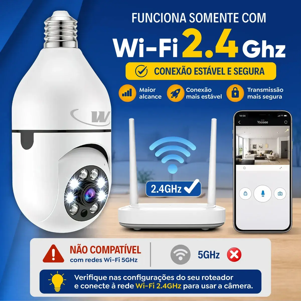 Câmera de Segurança IP Wi-Fi Lâmpada E27 HW 360° Full HD com Visão Noturna e Áudio - HW thumbnail 7
