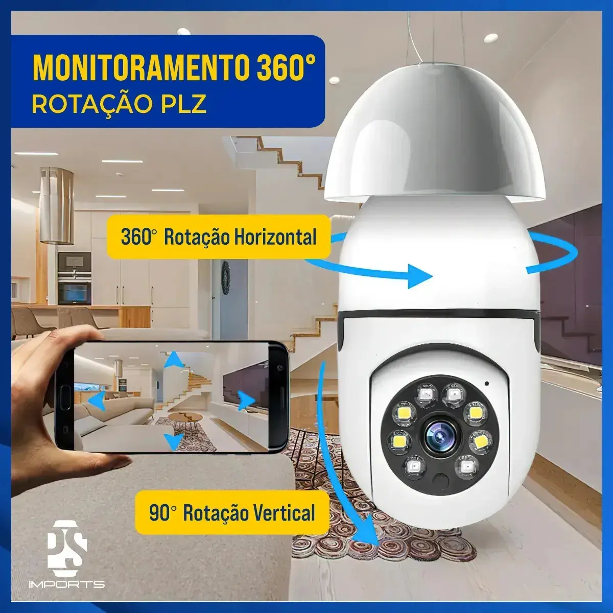 Câmera de Segurança IP Wi-Fi Lâmpada E27 HW 360° Full HD com Visão Noturna e Áudio - HW thumbnail 9