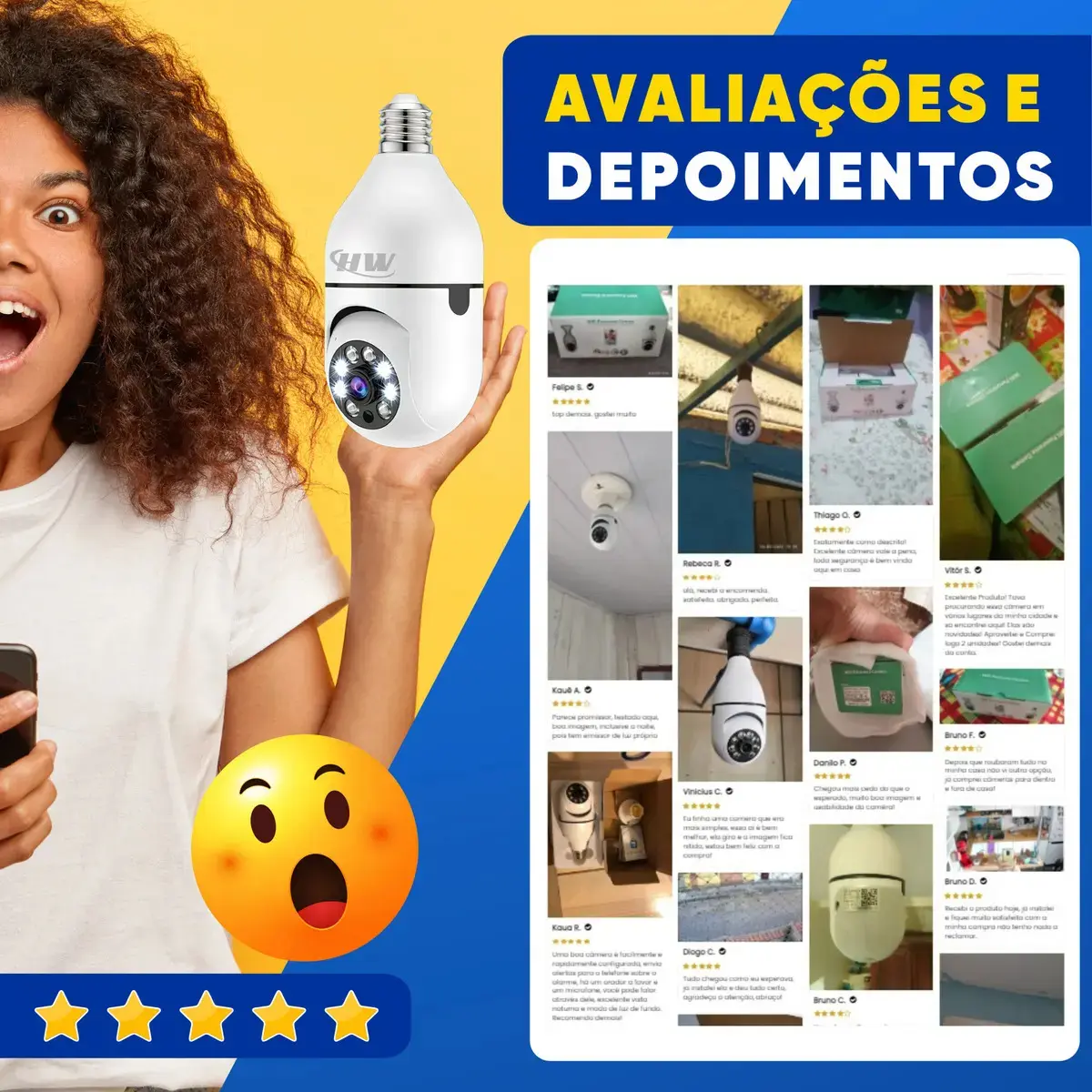 Câmera de Segurança IP Wi-Fi Lâmpada E27 HW 360° Full HD com Visão Noturna e Áudio - HW thumbnail 10