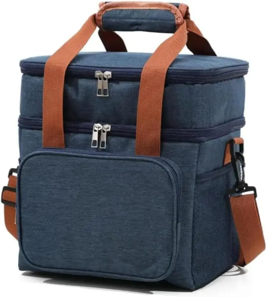 Bolsa Térmica Premium com 2 Compartimentos Oxford Resistente Alça Transversal Removível Conservação de Temperatura Lancheira Para Marmita Passeio Escola Faculdade Trabalho Bolsa Para Marmita (Azul)