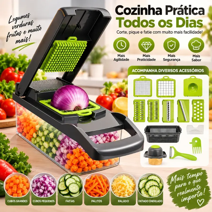 Fatiador e Cortador de Legumes 16 em 1 – Multifuncional com Coletor - 1
