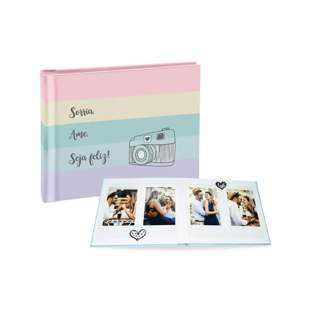 Álbum de fotos Ical, encadernação fotolivro autocolante, com 12 páginas de papel rígido branco - compatível com Polaroid e Instax mini - linha Instalovers pequeno - modelo cores claras - sorria - 901 - 1