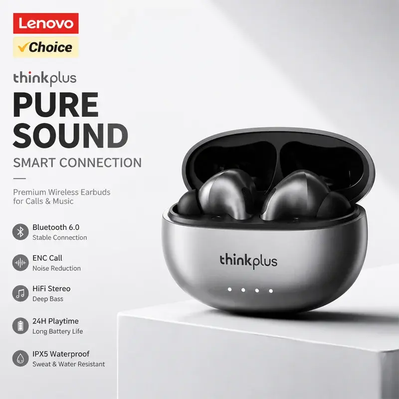 Lenovo LP5 Pro Fones TWS originais fones sem fio Bluetooth V5.4 de som estéreo, longa autonomia de bateria, controle por toque baixa latência voltada para jogos headset gamer recém-lançado com áudio equilibrado conexã