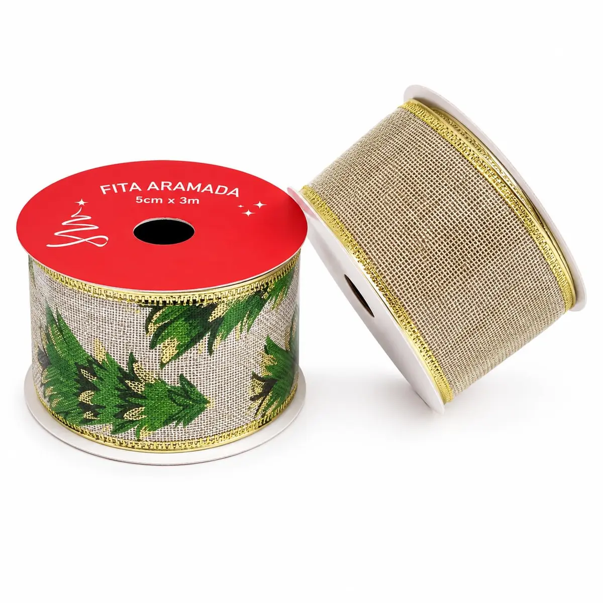 Kit 2 Fita Armada para artesanato 5cm x 3m (Bege, Árvore) | Árvore e Flocos de Neve