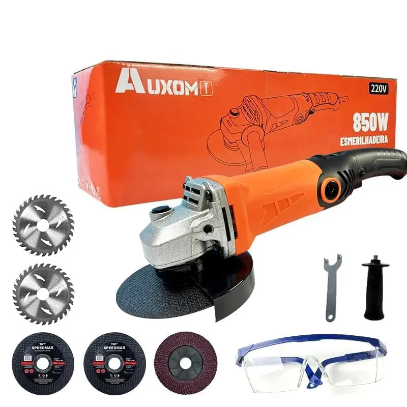 AUXOM Esmerilhadeira Angular 850W -4.1/2" (115mm) para Corte e Desbaste com Lixadeira, 6 Velocidades Ajustáveis até 11000 RPM,Ferramenta Elétrica Profissional para Metal,Concreto e Madeira (220 Volts)