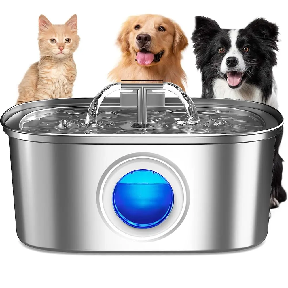 NEWPET Bebedouro Fonte Água 3.2L Filtro Silenciosa Inox Para Gatos Cães Filtragem Automática, Projeto de Fluxo Duplo de água