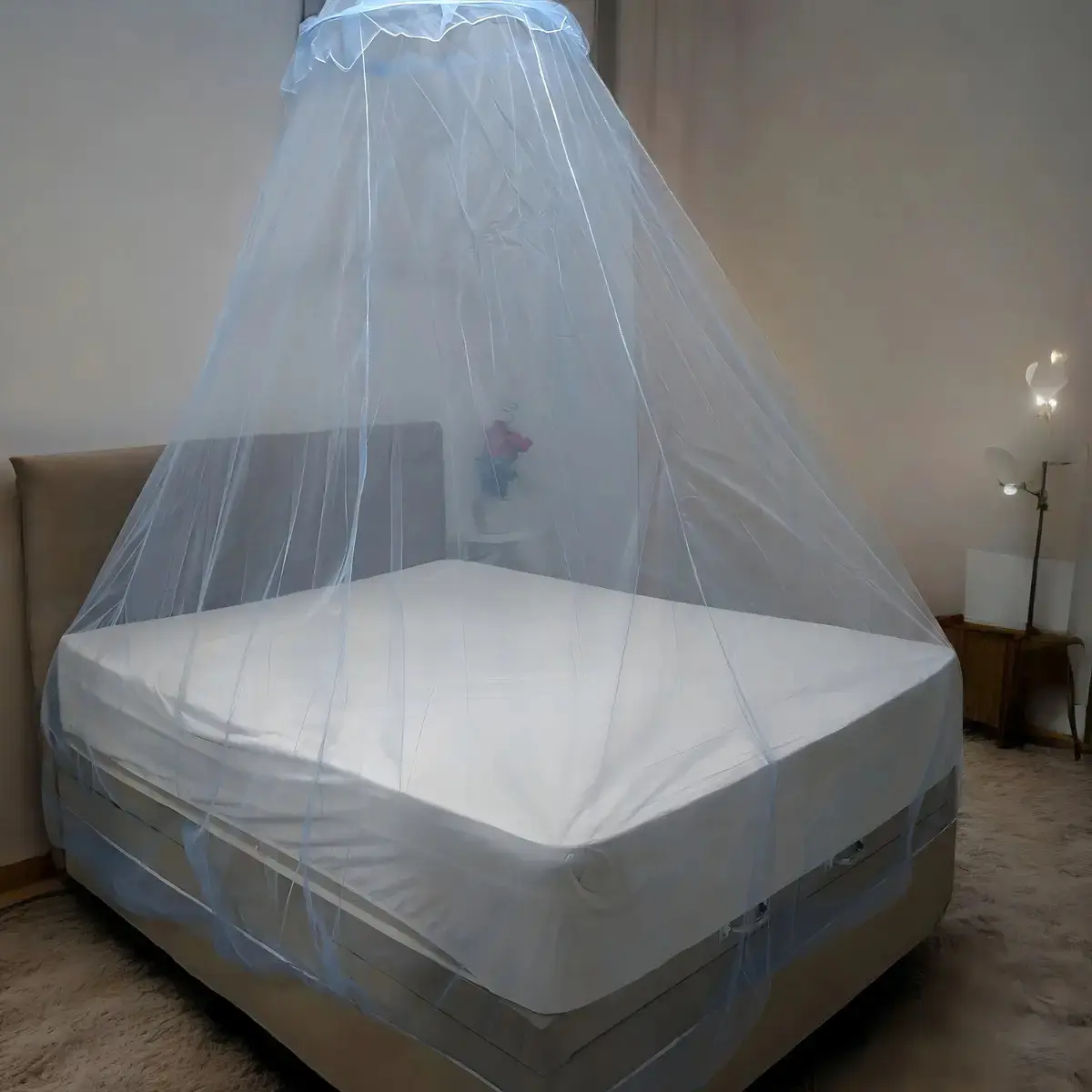 Véu Mosquiteiro Luz rechilieu Para Cama Casal E Solteiro Renda Filó Cor Azul thumbnail 2