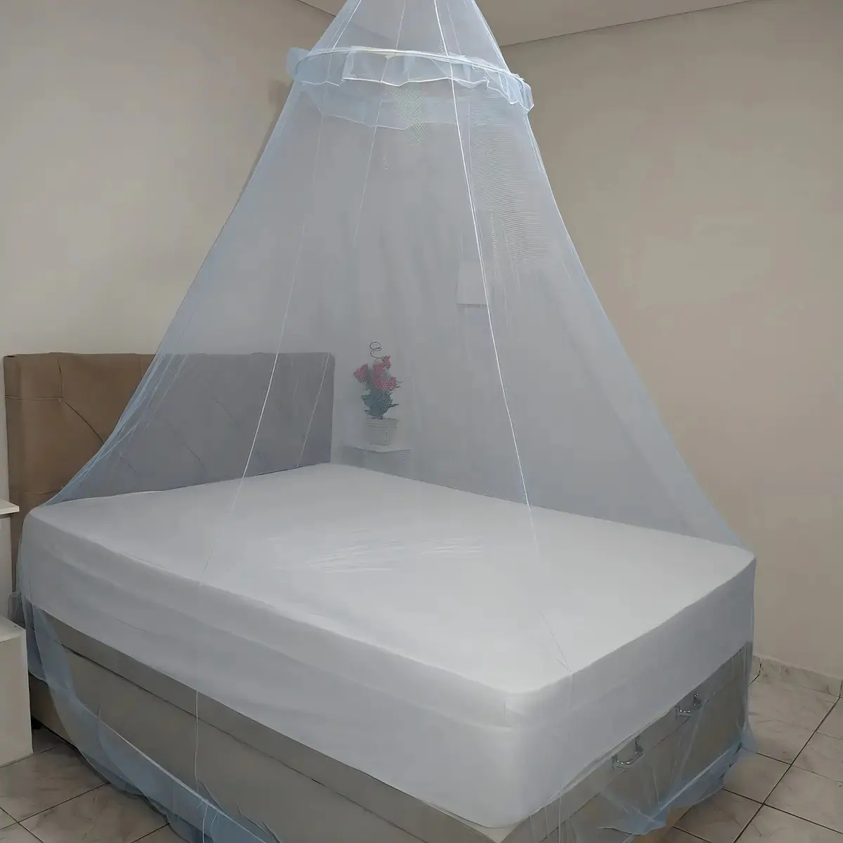 Véu Mosquiteiro Luz rechilieu Para Cama Casal E Solteiro Renda Filó Cor Azul thumbnail 3
