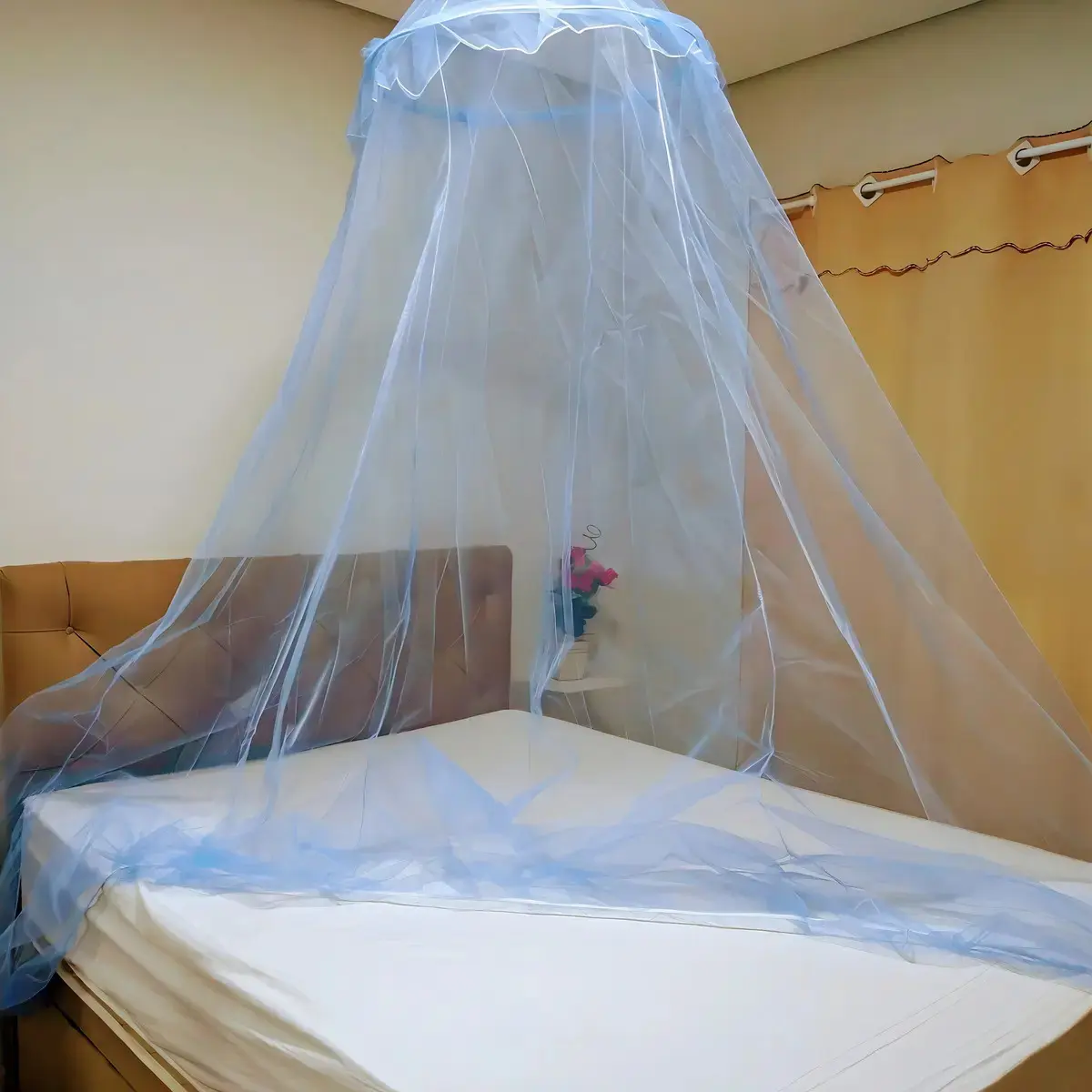 Véu Mosquiteiro Luz rechilieu Para Cama Casal E Solteiro Renda Filó Cor Azul thumbnail 4