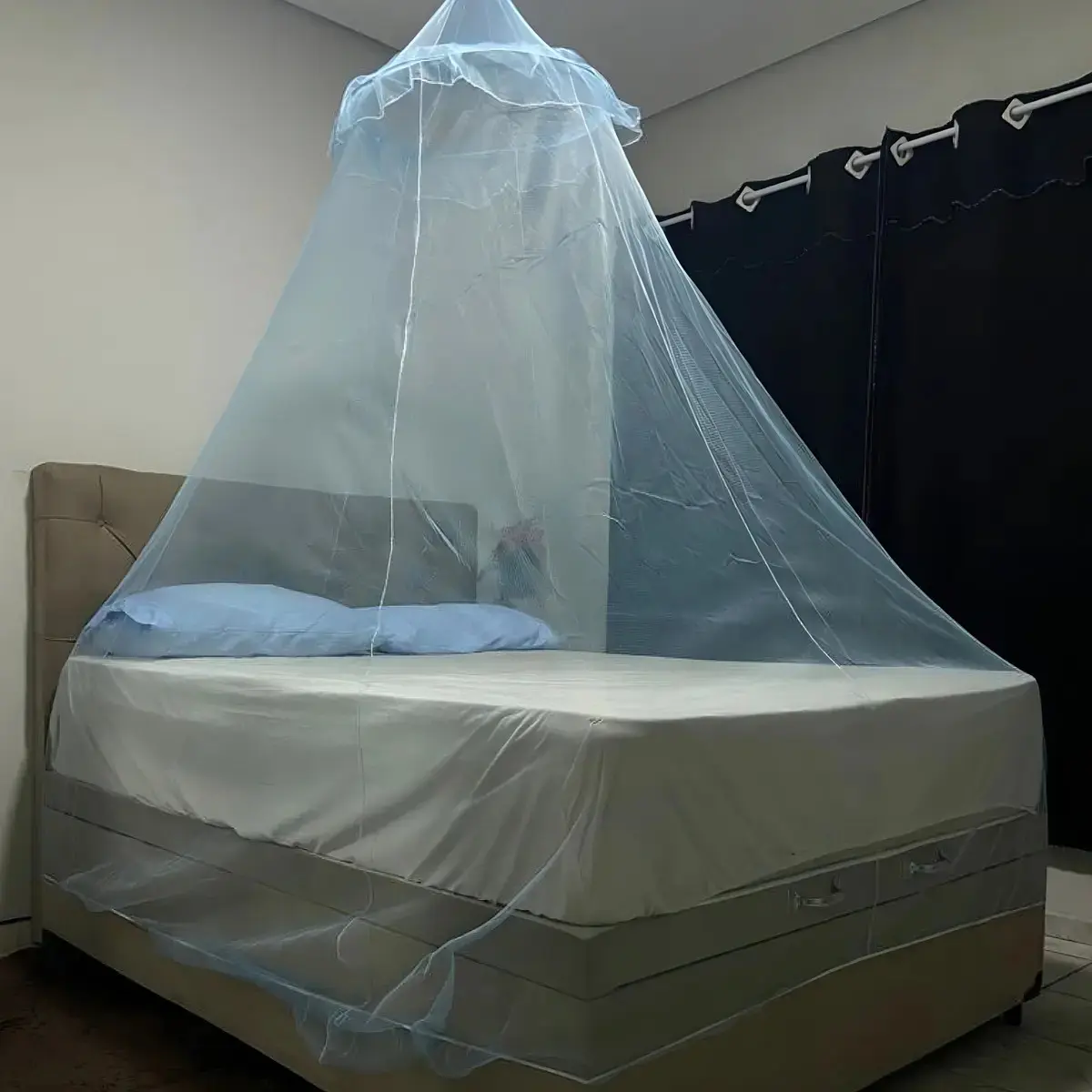 Véu Mosquiteiro Luz rechilieu Para Cama Casal E Solteiro Renda Filó Cor Azul thumbnail 5