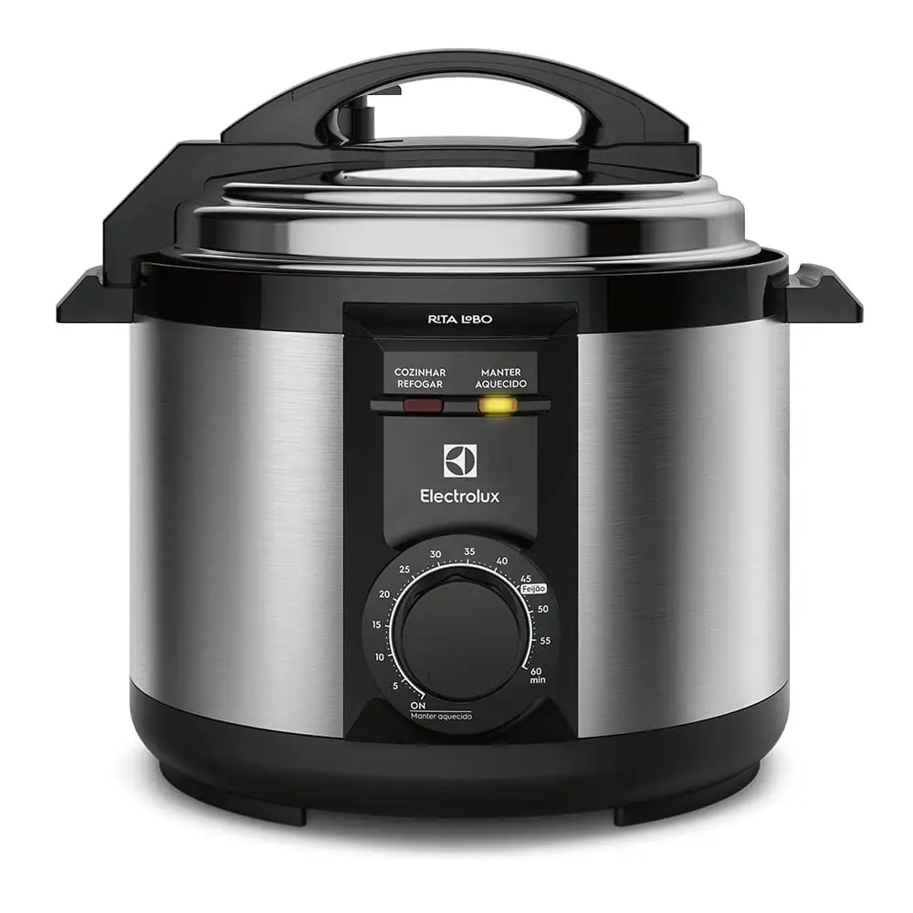 Panela pressão elétrica Electrolux capacidade 5L silenciosa, segura 9 travas, segurança timer feijão manter aquecido, alça antitérmica PCE20 inox 127v por Rita Lobo. - 1