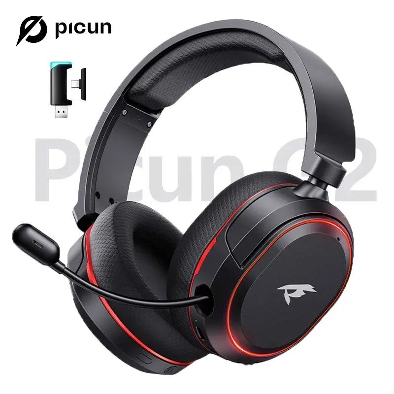 Picun g2 2.4ghz bluetooth sem fio gaming headset para pc ps4 ps5 telefone interruptor 5ms baixa latência 7.1 surround com fio fone de ouvido enc microfone