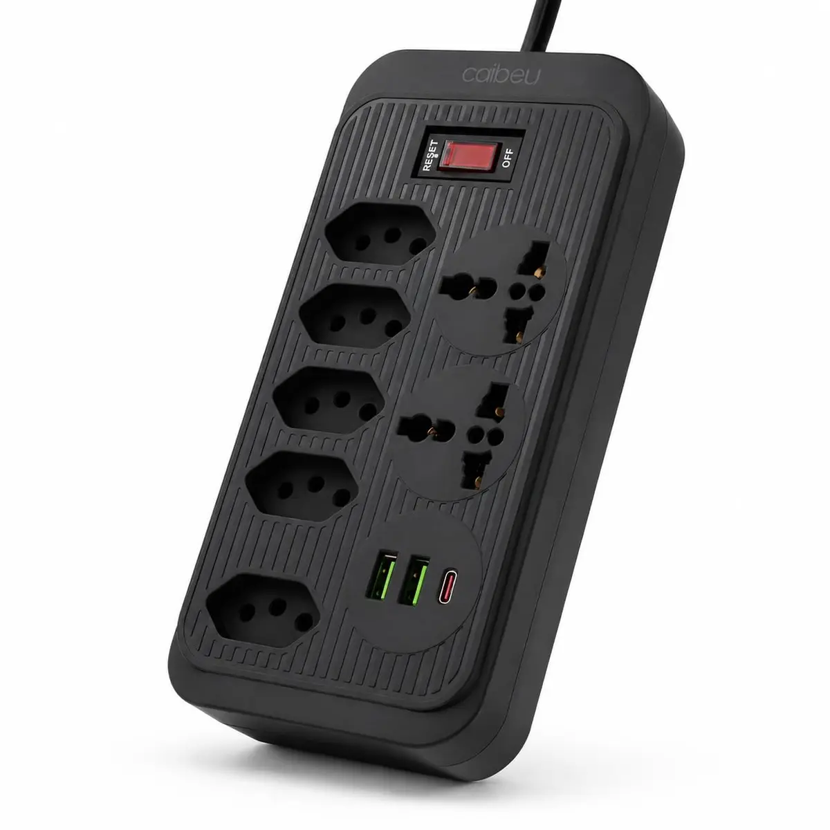 Filtro de Linha 5 Tomadas com 2 USB e 1 USB-C Cabo 1,9m régua tomada | 2 Tomadas Universais, Porta USB Tipo-C, Cabo de 1,9 metros, 2 Interfaces USB, Proteção de Energia